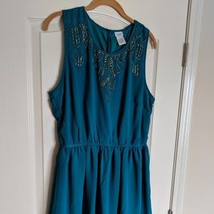 Green Midi Dress with Gold Beading